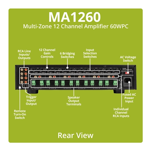 Dayton Audio - MA1260 Multi-Zone 12 Channel Amplifier 60WPC