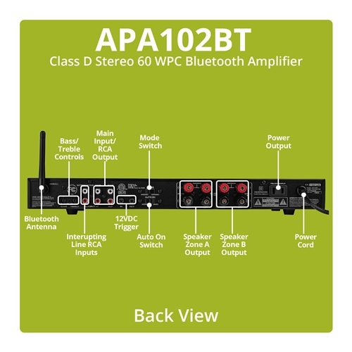 Dayton Audio APA102BT Class D Stereo 60 WPC Bluetooth Amplifier Dayton Audio - APA102BT - Class D Stereo 60 WPC Bluetooth