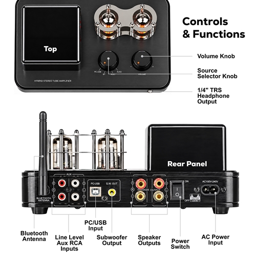 Dayton Audio - HTA20 Integrated Stereo Hybrid Tube Amplifier 30 Watts