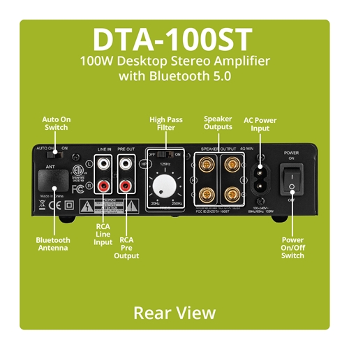 Picture 10 Close up view of DTA-100ST 100W Desktop Stereo Amplifier with Bluetooth 5.0