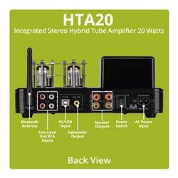Dayton Audio HTA20 Integrated Stereo Hybrid Hi-Fi Vacuum Tube Class A/B Amplifier 20 Watts RMS with Subwoofer Output, Headphone Output, Bluetooth 5.0