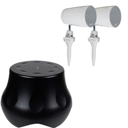 Powered Outdoor Subwoofer and 4" Compact Pendant /Landscape Speaker Bundle White