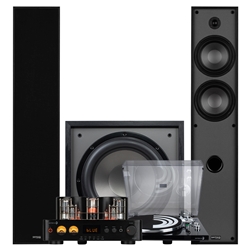 T65 2.1 Vinyl Audio Bundle with 12" 200W Powered Subwoofer Black
