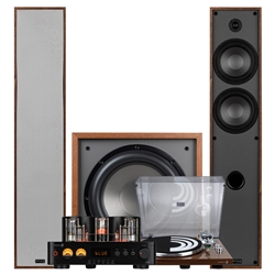 T65 2.1 Vinyl Audio Bundle with 12" 200W Powered Subwoofer Wood