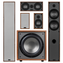 T65 5.1 Home Theater Bundle with 12" 200W Powered Subwoofer Wood